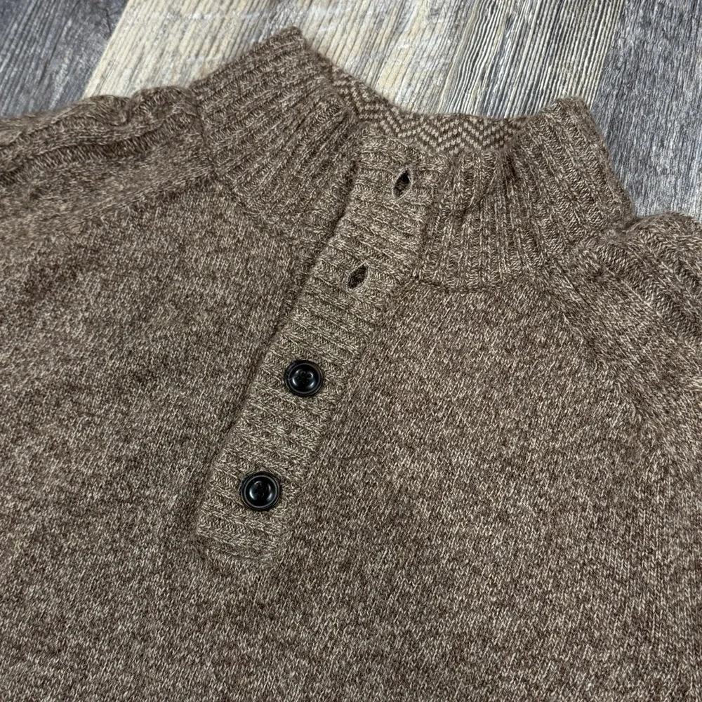 Jos A Bank 1905 Men's XL‎ Brown Wool Blend Henley Sweater Mock Neck Cable Knit